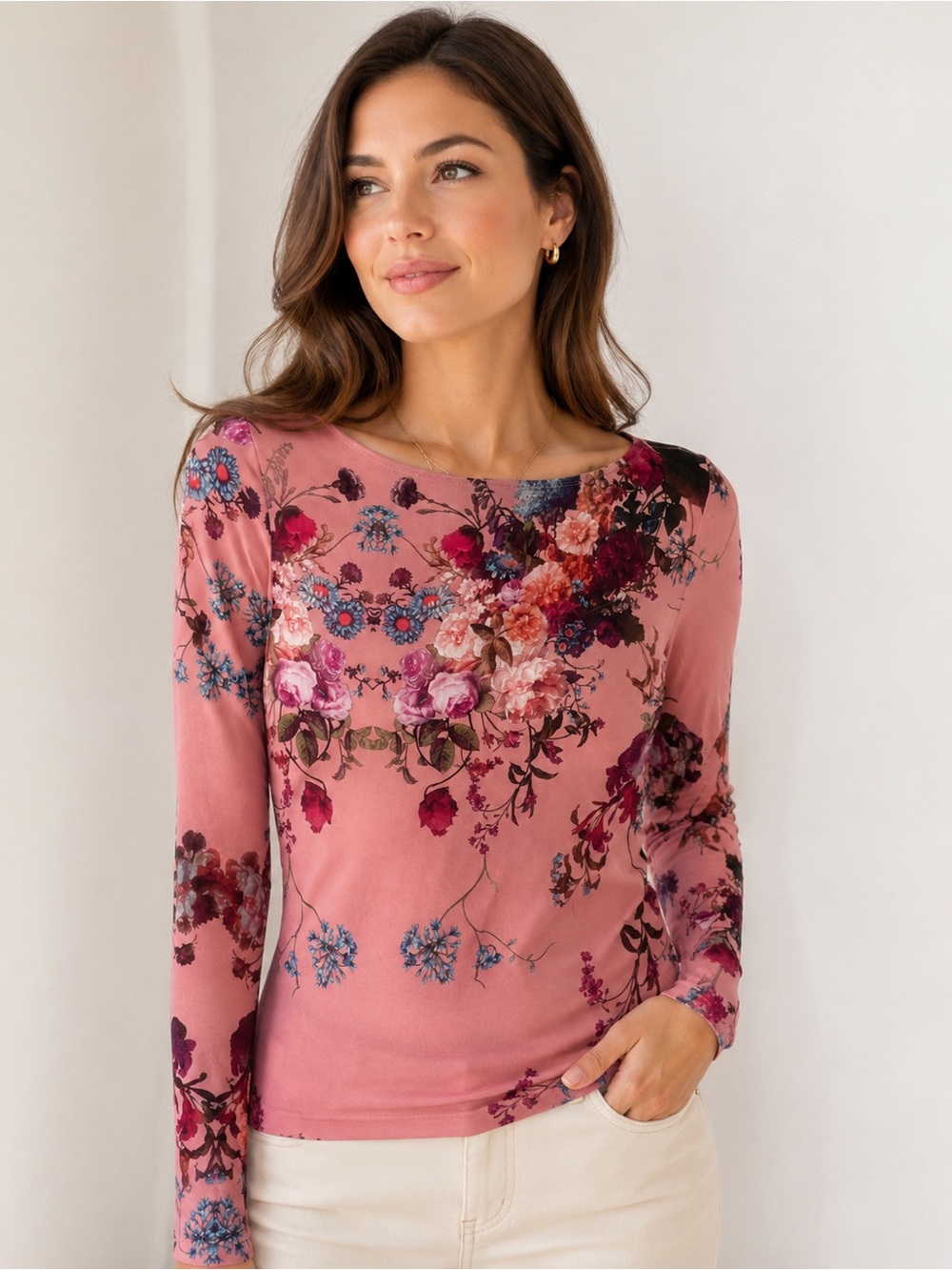 Monton Women’s Floral Long Sleeve Top – Size M
